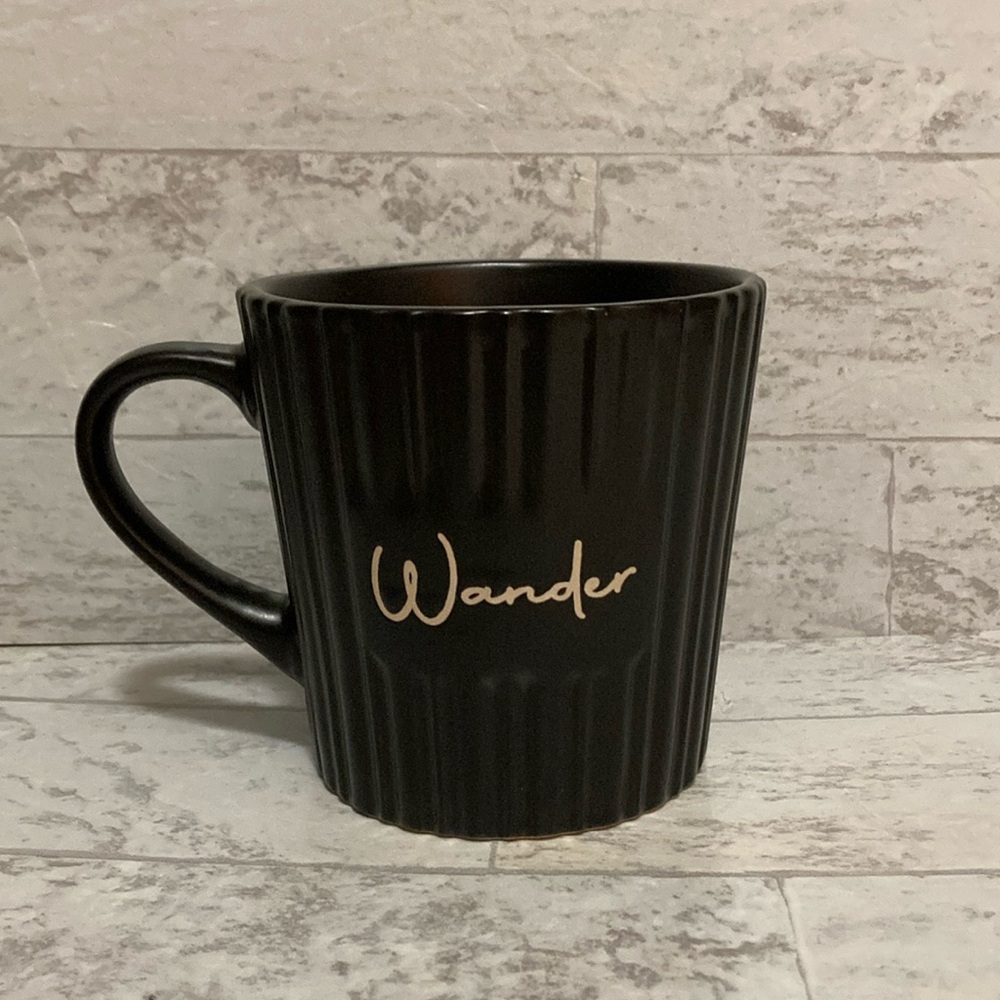 “Wander” Black & Cream Farmhouse Minimalist Lined Ceramic Coffee Tea Mug